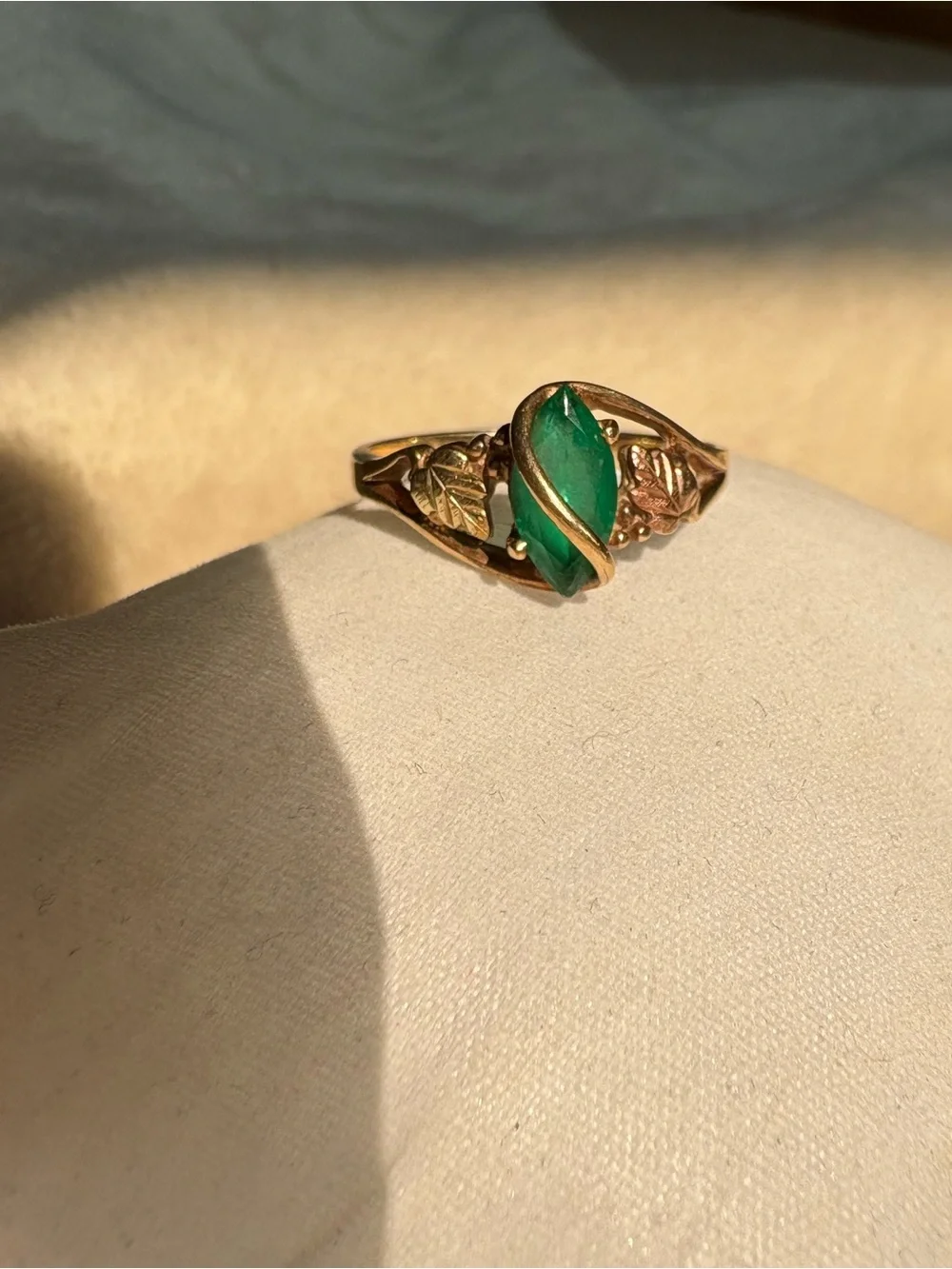 Black Hills Gold 10/12k Lab Created Emerald Marquise Wrap Ring Coleman Co